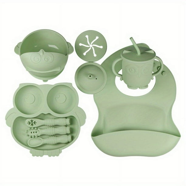 Silicone Tableware Sets A Full Set Of Children's Owl Dinner Plate Separated Dinner Plate Baby Dinner Plate Auxiliary Food Box Mother And Baby Supplies Baby Feeding Sets Children's Silicone Suction Cup