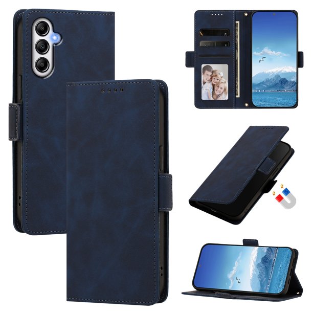 Funda Billetera Delgada para Samsung Galaxy A34 5G con Ranuras y Soporte Azul oscuro
