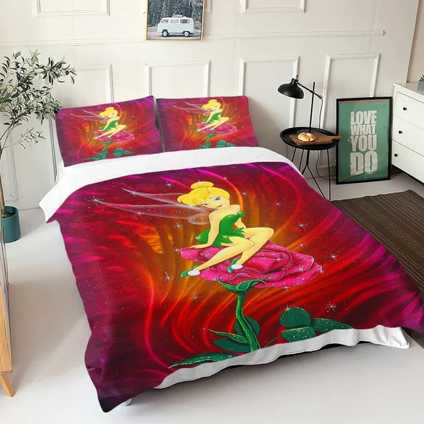 Tinker Bell Cartoon Quilt Cover 100% Polyester Skin Friendly Breathable Cute Printed Comforter Bedding Bed Sheets