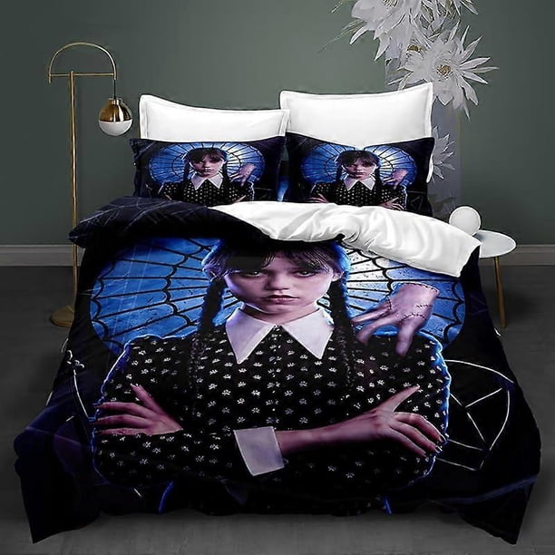 Juego de ropa de cama Wednesday Bedding Se Printed Lightweight de 3 piezas: edredón, funda y almohada para niños y niñas.