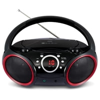 Reproductor De Cd Portátil Singing Wood Am Fm Radio Negro Con Detalles Rojos