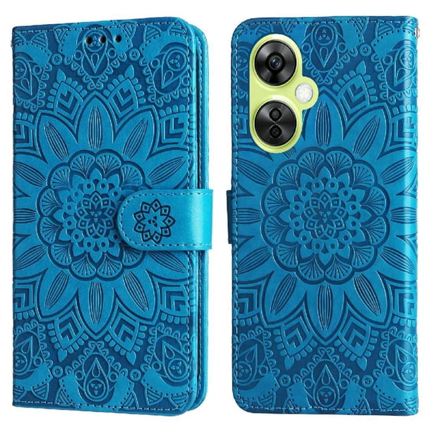 Funda tipo cartera FOXDOCK para OnePlus Nord CE 3 Lite , diseño girasol en relieve, cuero PU, cierre magnético, soporte y tarjetero