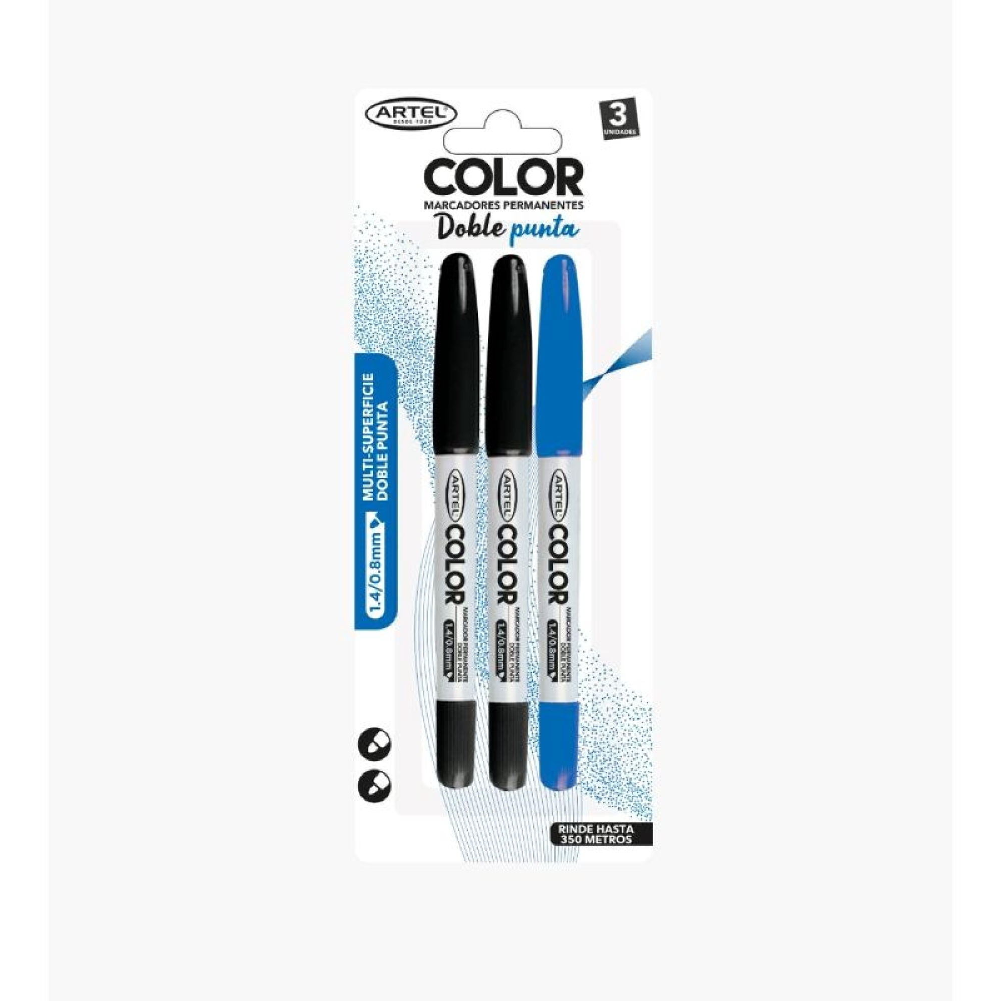 Marcador Permante Doble Punta 1 Azul + 2 Negros Artel