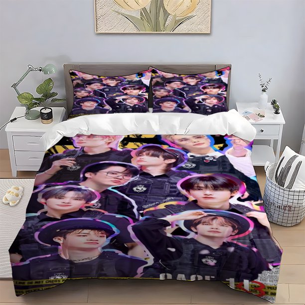 K-pop skz Tactical Vest Collage Theme Digital Print Three-Piece Set Duvet Cover + Double Pillowcase