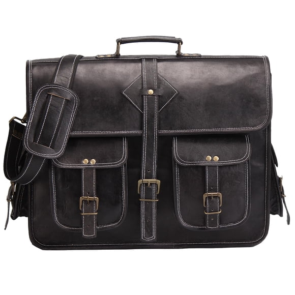 Funda para portátil HULSH, piel vintage, grano completo, 18 pulgadas, marrón