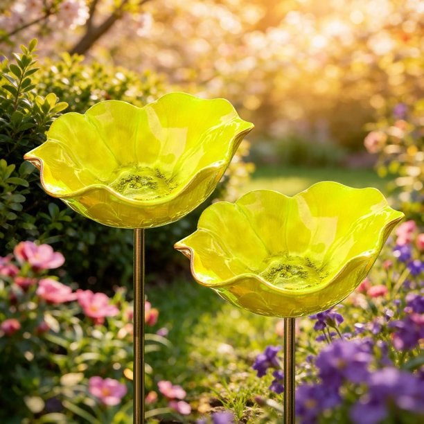 Estaca jardín flor metal hecha mano baño pájaros estación riego abejas decoración exterior