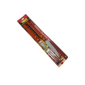 Importclick - Set Asado Parrilla 2 Piezas Acero Inoxidable Madera