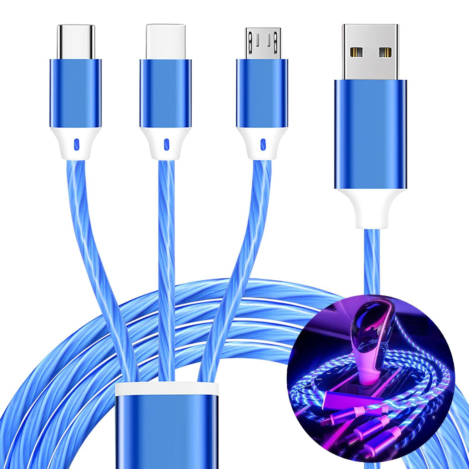 Cable De Carga Tistippl 3 En 1 Con Iluminación, 3 A, Para Teléfonos Inteligentes