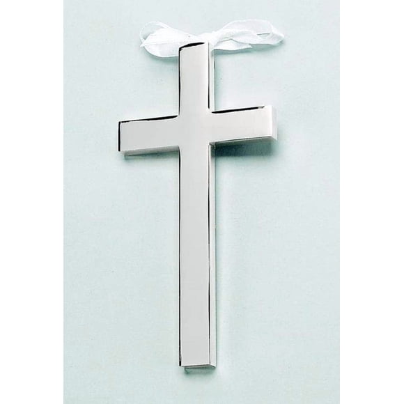 Cruz chapada en plata con cinta blanca de Ornament Memories
