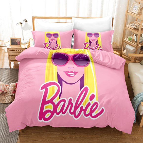 BarbiePattern Pillowcase Duvet Cover Cute Printed Bedding Set Comfortable Three Piece Set For Kids And Adults Full-Size Bed Sheets