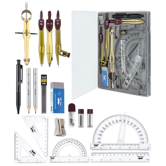 Set Geometry Mr. Pen, 15 unidades, con brazo oscilante de 15 cm, transportador dorado
