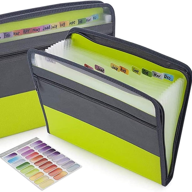 Get Organized with our Expanding File Folder! 13 Pocket Accordion Document Organizer with Sticky Labels, Fabric/Poly Material, Zipper Closure, and Front Pocket for Letter A4 Paper