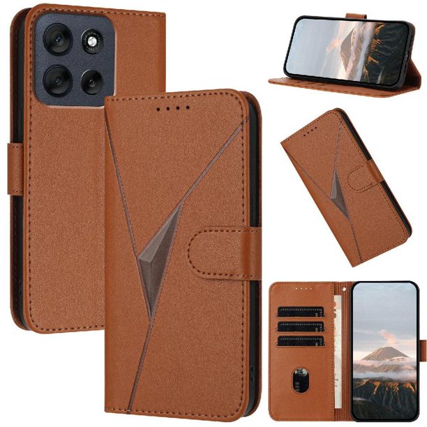 Funda Cartera Fibra de Carbono para Motorola MOTO G56 con Soporte y Cierre Magnético Marrón