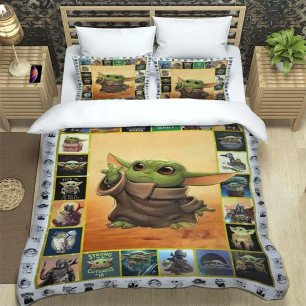 x2395 Bed SheetsYoda Pattern Quilt Cover With Pillowcases Microfiber Digital Printed Bedding Set Twin Full 3-Piece Bedding Set (1 Duvet Cover + 2 Pillow Shams) nj2395