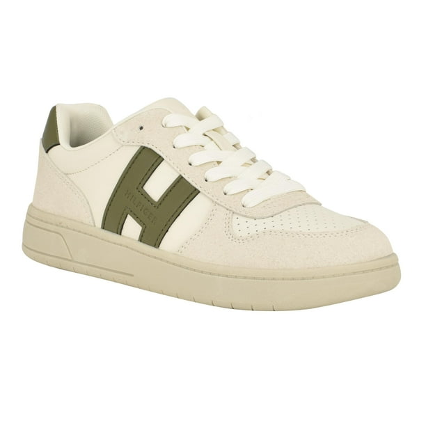 Zapatillas Tommy Hilfiger Veniz elegantes para mujer, color crema y gris, talla 8.5