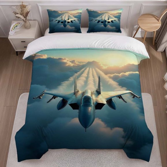 High Altitude Fighter Jet Themed Bedding Set Soft and Comfortable