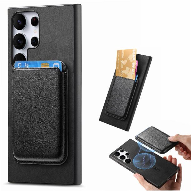 Funda de Cuero Magnética con Tarjetero para Samsung Galaxy S23 Ultra Cubierta Delgada Negro