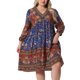 thumbnail image 1 of Agnes Orinda Vestido de Verano Talla Grande para Mujeres Escuela Universidad Casual Bohemio Floral Cuello en V Manga 3/4 Midi Corto Vestido de Playa 4X Rojo Azul, 1 of 6