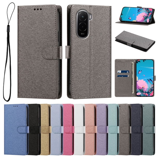 Cartera para Xiaomi Poco M7 4G con Soporte y Correa, Gris