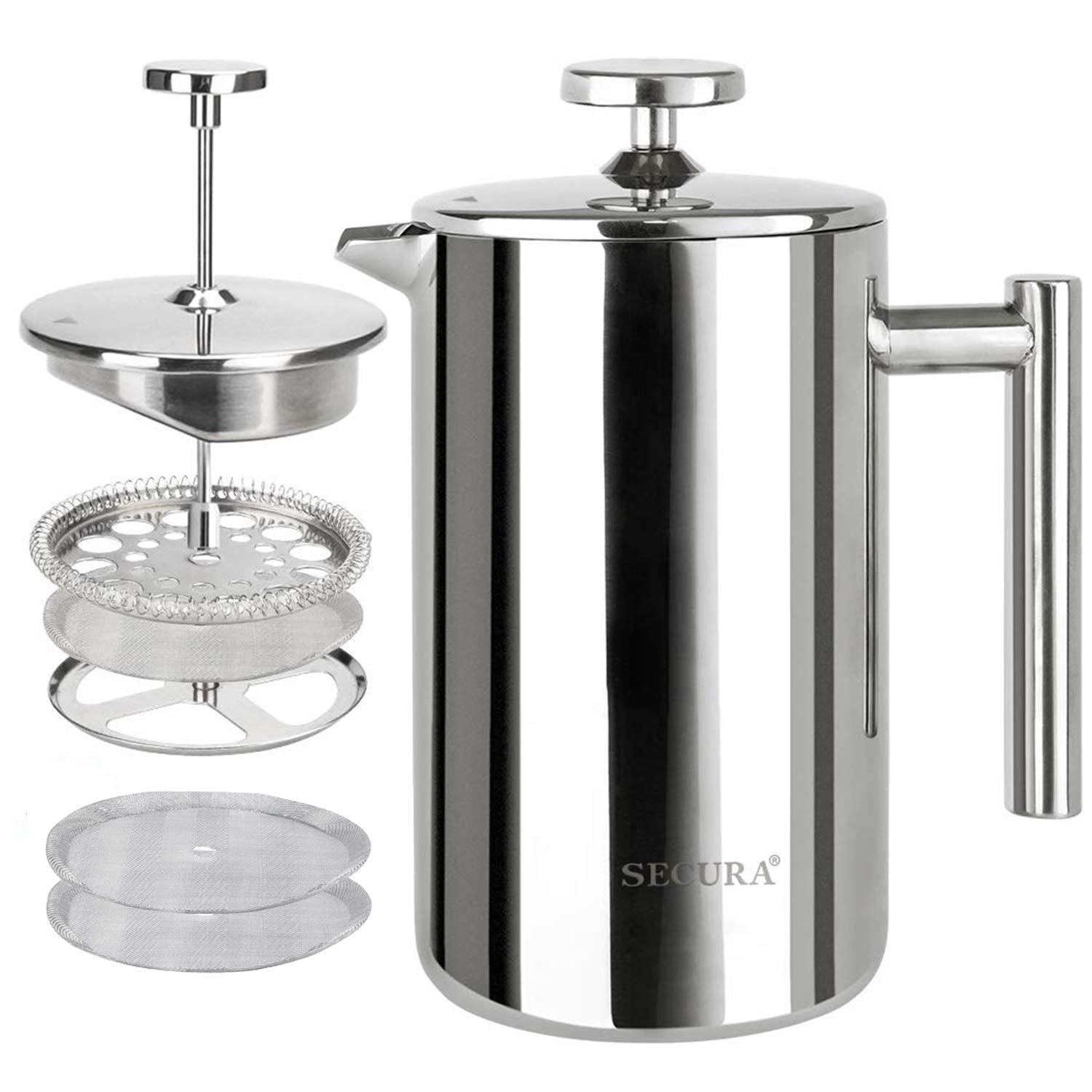 Cafetera De Prensa Francesa Secura 304 De Acero Inoxidable, 500 Ml