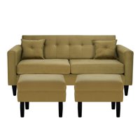 Bodevir - Sofa New Retro 3C + 2 Pouf Felpa 00 Verde Musgo