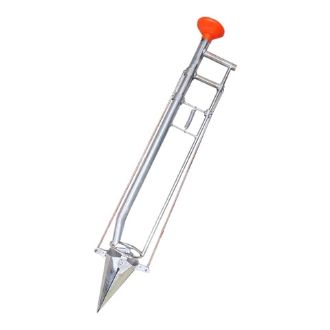 Magideal - Trasplantadora Manual De Plántulas, Herramienta De Jardinería De Metal, Fácil De Usar, Para Césped, Invernadero, Sembradora De Bulbos Versátil, Mango