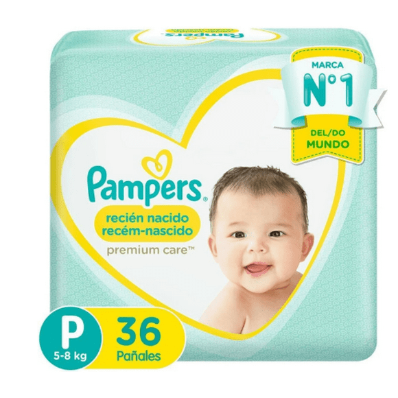 Pack x2 Pañales Pampers Premium Care 72 Und Talla P
