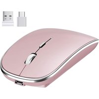 Veat00L - Mouse Inalambrico Recargable 2.4G Ergonómico, Ratón Óptico Silencioso Con Receptor Usb Y Adaptador Tipo-C - 3 Niveles De Dpi Ajustable Para Computadora, Portátil, Pc, Mac
