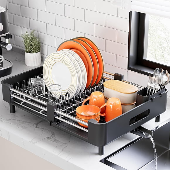 Estante para secar platos Urackify de acero inoxidable, extensible, negro