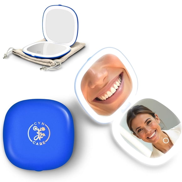 Espejo LED compacto Cyn Care con aumento de 1 y 10 veces, azul
