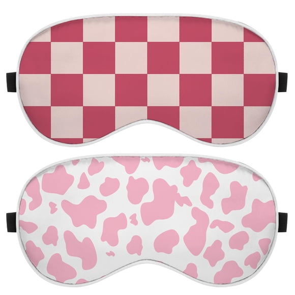 Máscara para dormir BHAHB 2 pzas de seda suave – diseño a cuadros rosa y vaca leopardo