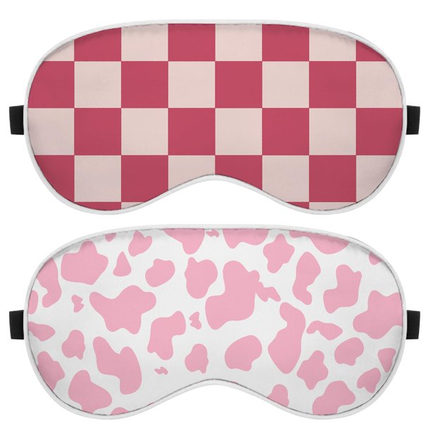 Máscara para dormir BHAHB 2 pzas de seda suave – diseño a cuadros rosa y vaca leopardo