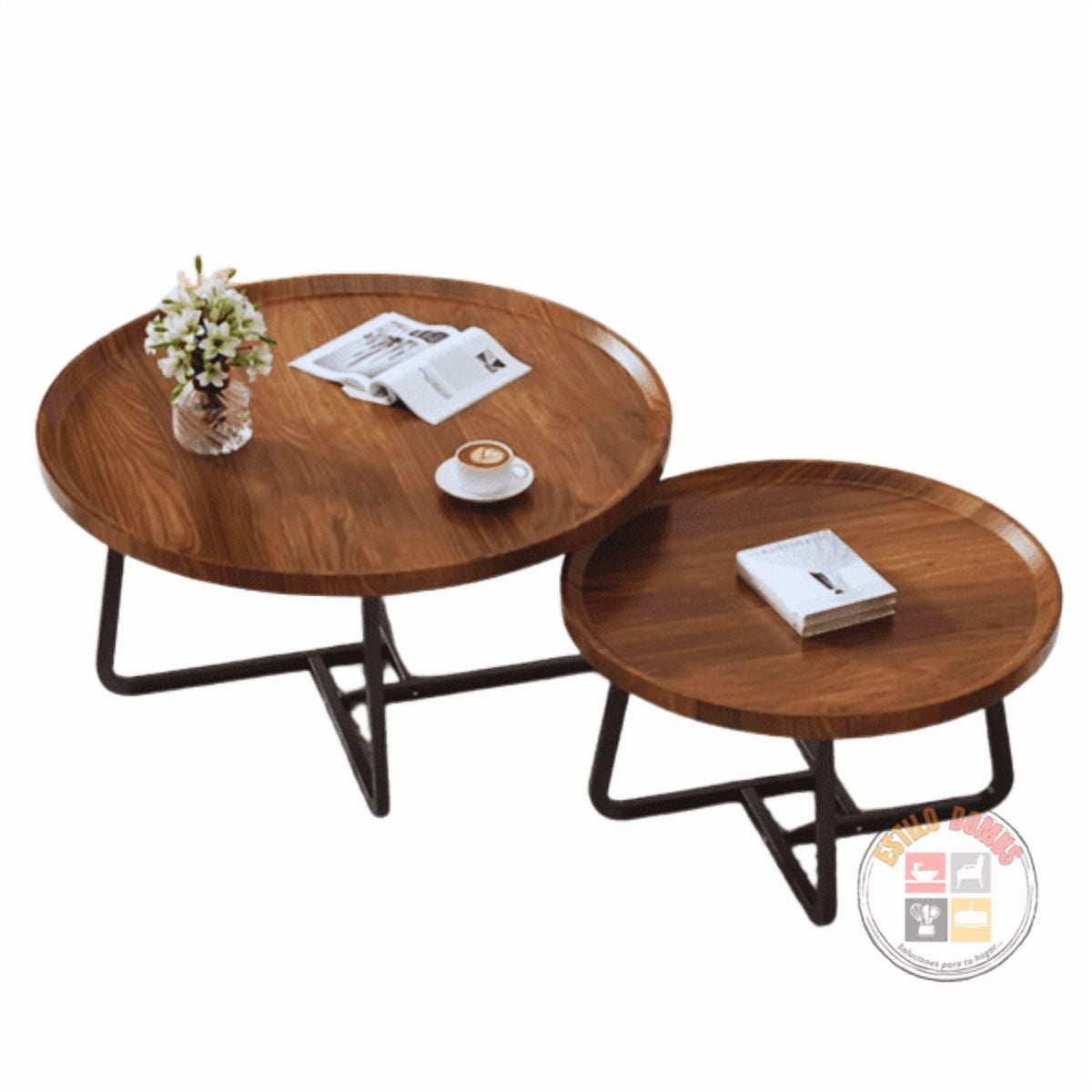 Estilodomus - Set Dos Mesas De Centro Redondas Modelo Industrial