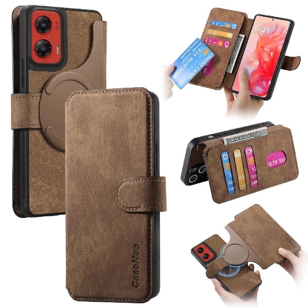 Funda Billetera Magnética para Motorola Moto G Stylus 5G 2024 Soporte Tarjetas Desmontable Marrón