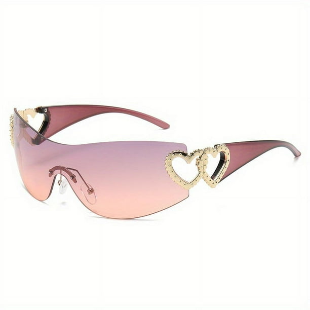 one-piece Gradient Lens Y2K Sunglasses for Women and Men - Heart Design, Hollow Temple, UV400 Protection