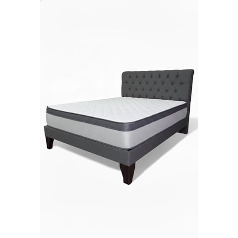 Vitelio - Cama 2 Plazas Gris Europea Incluye Base+Respaldo+Colchon