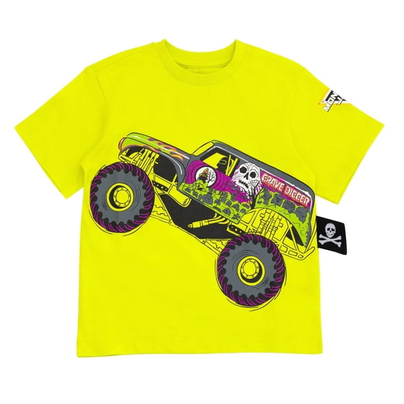 Camiseta Grave Digger Para Niños Pequeños Amarilla 7 8