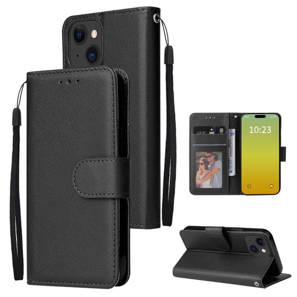 Funda Cartera para iPhone 15 con Tarjetero, Soporte y Cordón - Protección Negro