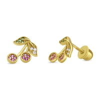 Tiana Joyas - Aros De Cereza Con Circones De Plata 925 Enchapados En Oro 18K