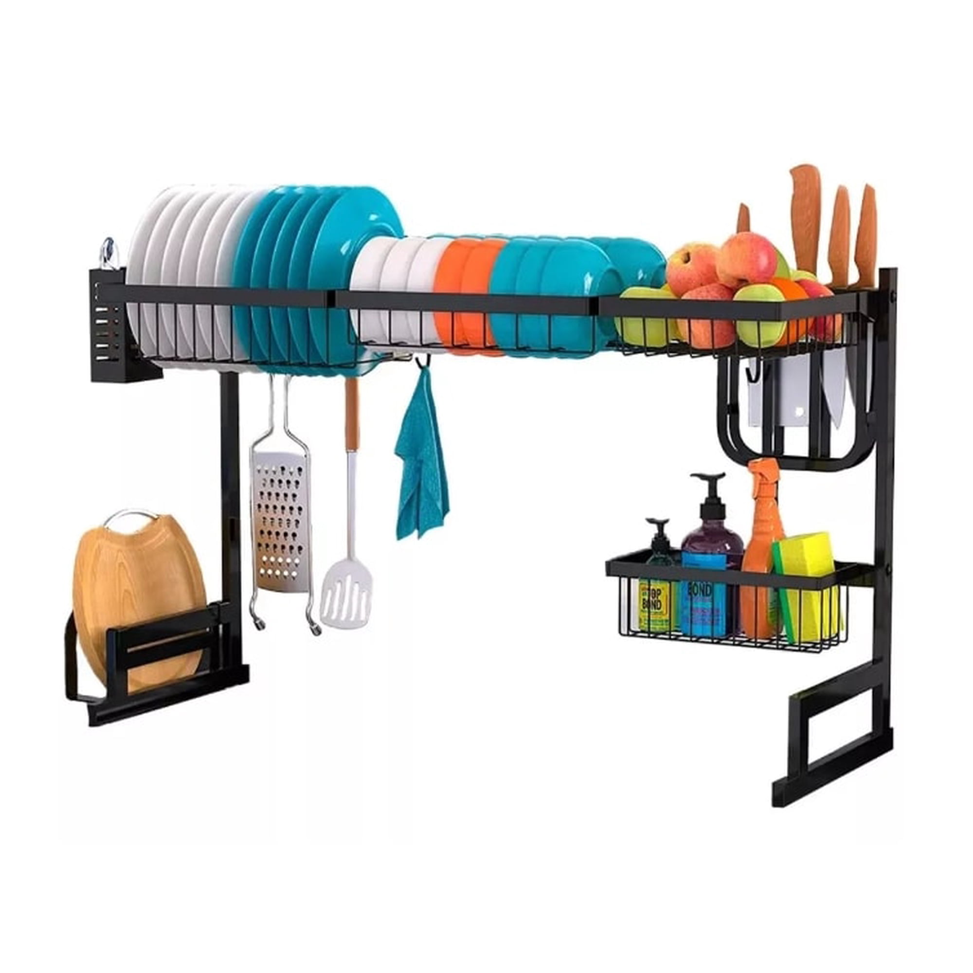 Cocolemon Escurreplatos Acero Inoxidable Cocina, Escurridor De Platos De 2 Niveles Con Función De Drenaje Automático Escurridor De Platos Para Fregadero, Escurre Platos Armarios, Negro