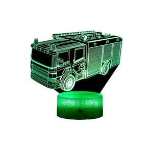 Lelumania - Lampara Ilusion 3D Camión Bombero De 7 Colores, Base Touch