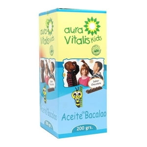 Aura Vitalis - Jarabe Aceite De Bacalao Niños Omega 3 Vitamina A Y D 200Grs Sabor Chocolate