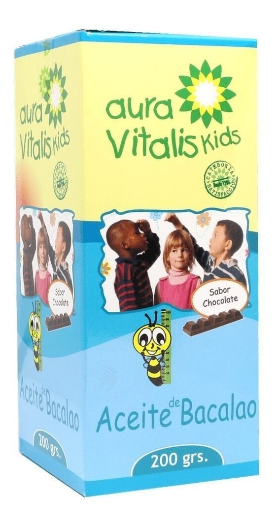 Aura Vitalis - Jarabe Aceite De Bacalao Niños Omega 3 Vitamina A Y D 200Grs Sabor Chocolate