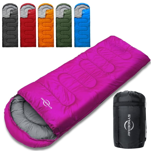 Saco de dormir Synderay para adultos, para clima frío y cálido, para camping y backpacking, para niños de 10 a 12 años, niñas y niños, ligero y compacto con saco de compresión