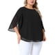 thumbnail image 4 of Agnes Orinda Blusas de Gasa de Verano Fluidas con Cuello Redondo y Mangas 3/4 de Pétalo para Mujer de Talla Grande, 2X Negro, 4 of 8