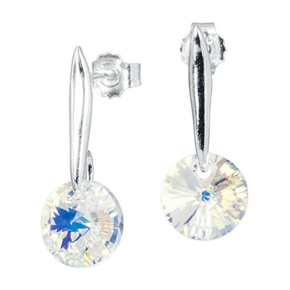 Aros Punto de Luz Plata Italiana 925 y Cristal Genuino Aurora Boreal