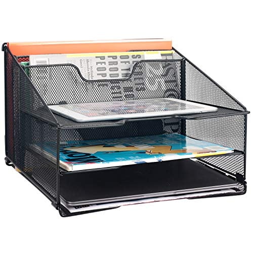 Organizador de archivos de escritorio Samstar Mesh con 3 bandejas de papel negro