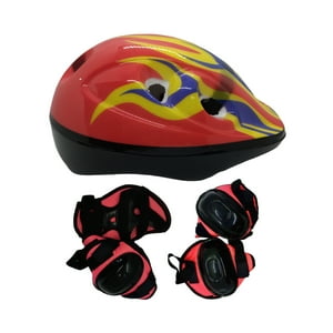 Genérico - Casco Bicicleta Rodilleras Infantil Niños Anticaída Rojo