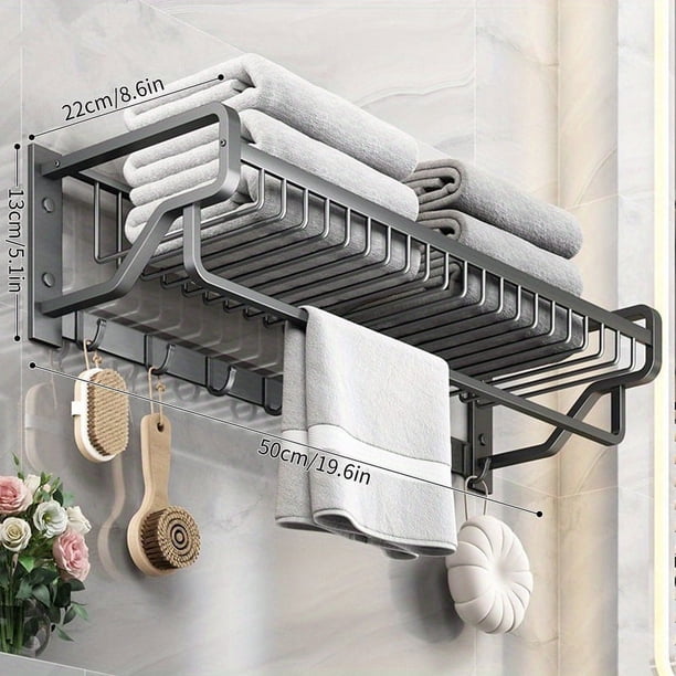 1pc Space Aluminum Bathroom Towel Rack, No Drilling Toilet Bathroom Storage Rack, Wall-mounted Bathroom Clothes Storage Rack, Bathroom Accessories