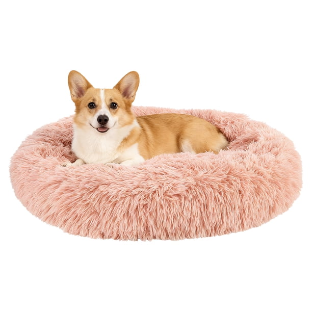 Cama para gatos y perros de 31.3 pulgadas (80 cm) redonda, suave y esponjosa de felpa, rosa